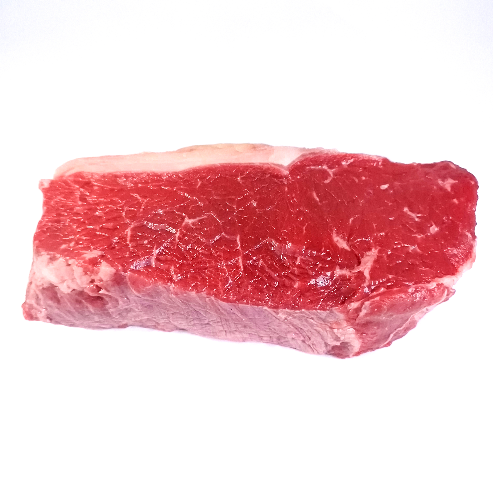 Zwei große Stücke Texas Cut vom Roastbeef geschnitten auf weißem Hintergrund.