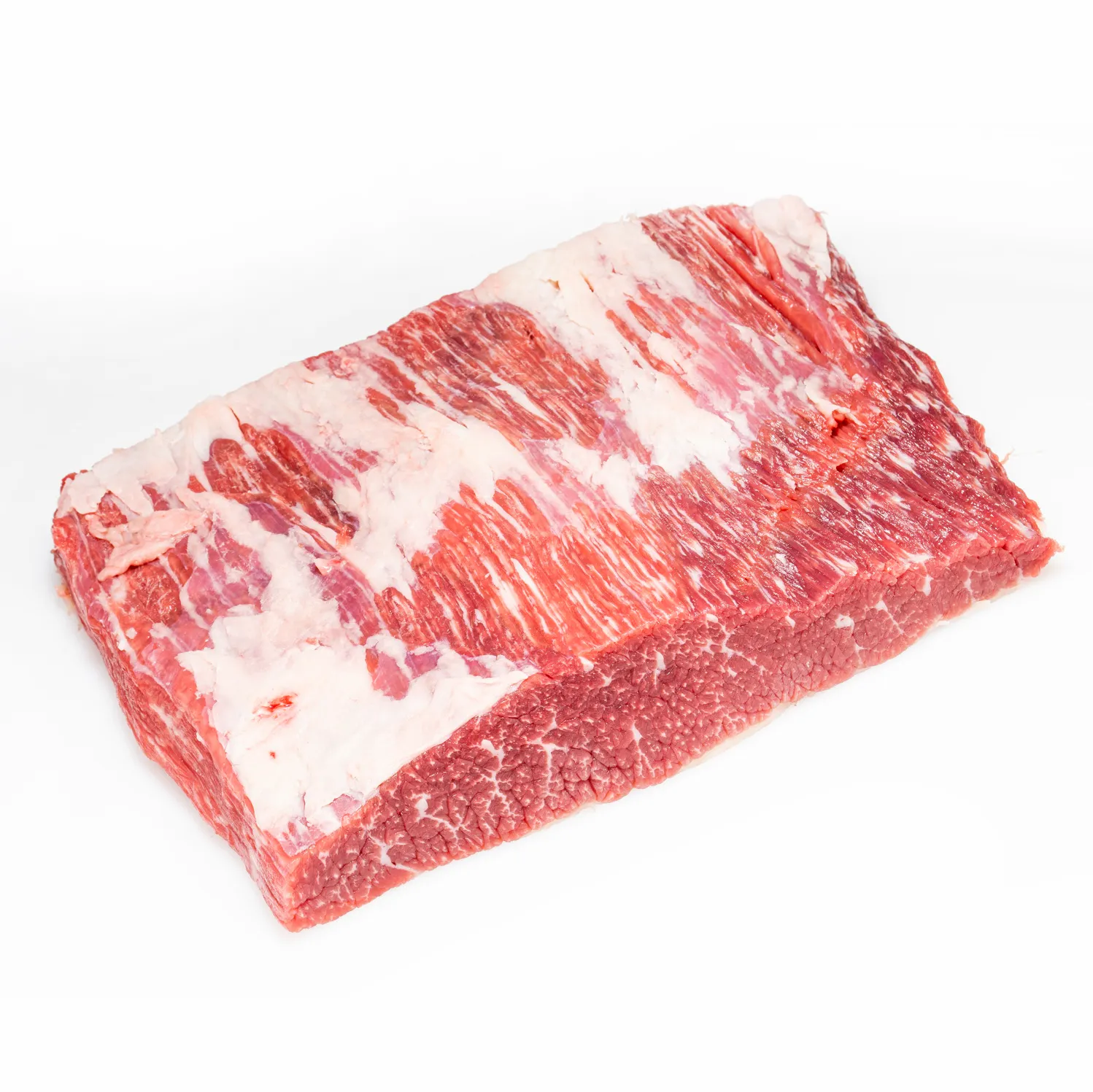 Flanksteak vom Angus Rind zwei Stück aufeinander und auf weißem Hintergrund.